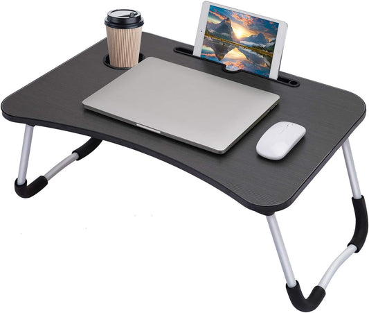 Laptop Table | Black Color | Foldable Legs, Tablet Groove & Cup Slot